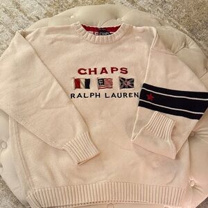 Ralph Lauren Chaps Beige Crewneck Sweater with Flag Accents Size Large